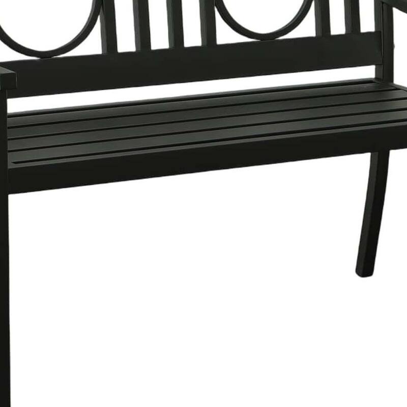 HomeRoots 45" Black Metal Geometric Back Garden Patio Bench
