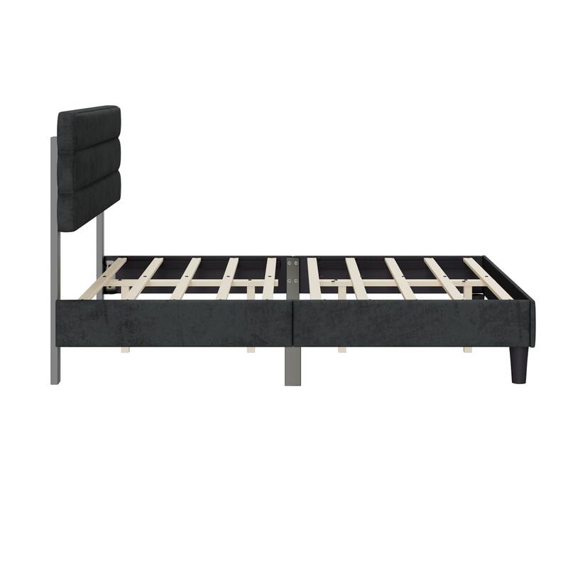 DARK GREY Classic Full Size Platform Bed Frame with Upholstered ...