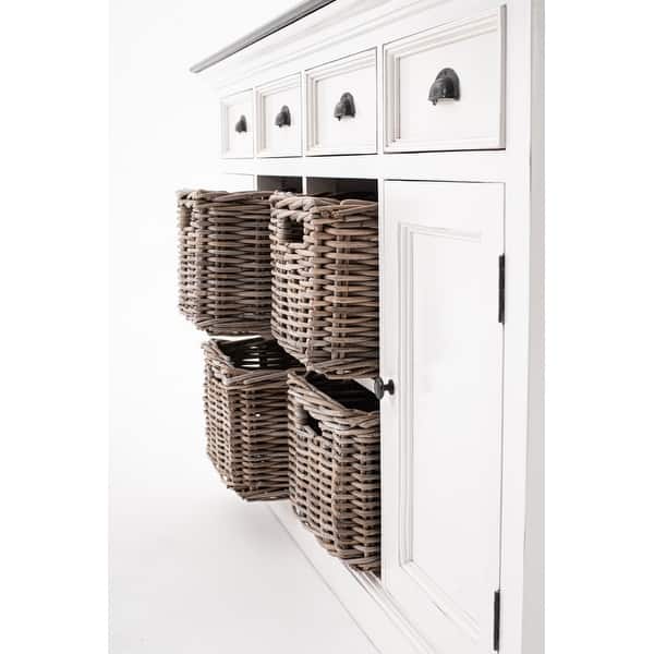 Modern Farmhouse Brown and White Buffet Server with Baskets Modern Farmhouse Brown and White Buffet Server with Baskets