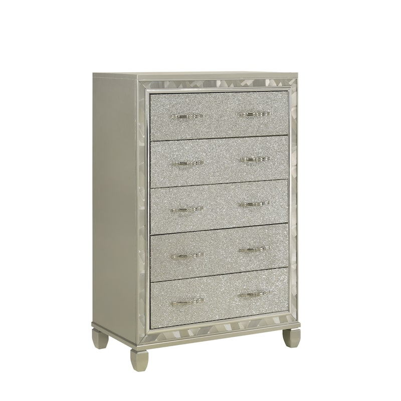 Bet 58 Inch Tall Dresser Chest, 5 Rhinestone Drawers, Chrome Handles Silver - Silver, Chrome - 5-drawer