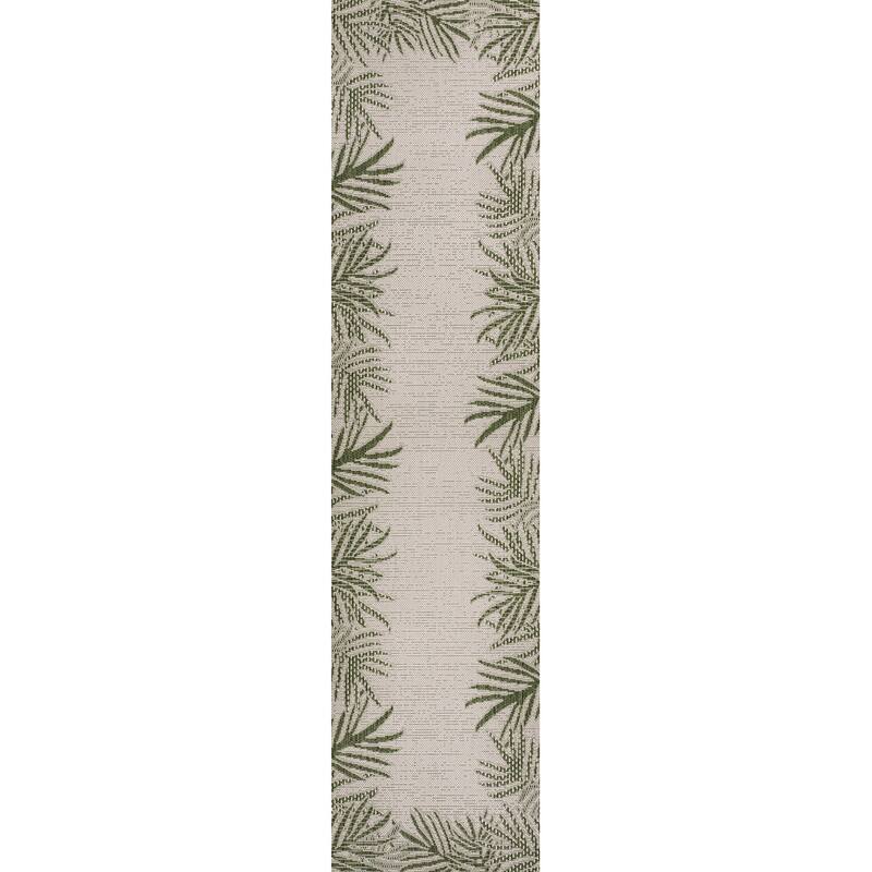JONATHAN Y Beckett Coastal Cottage Palm Frond Border Blue/Cream Indoor/Outdoor Area Rug - 2 X 8 - Green/Cream