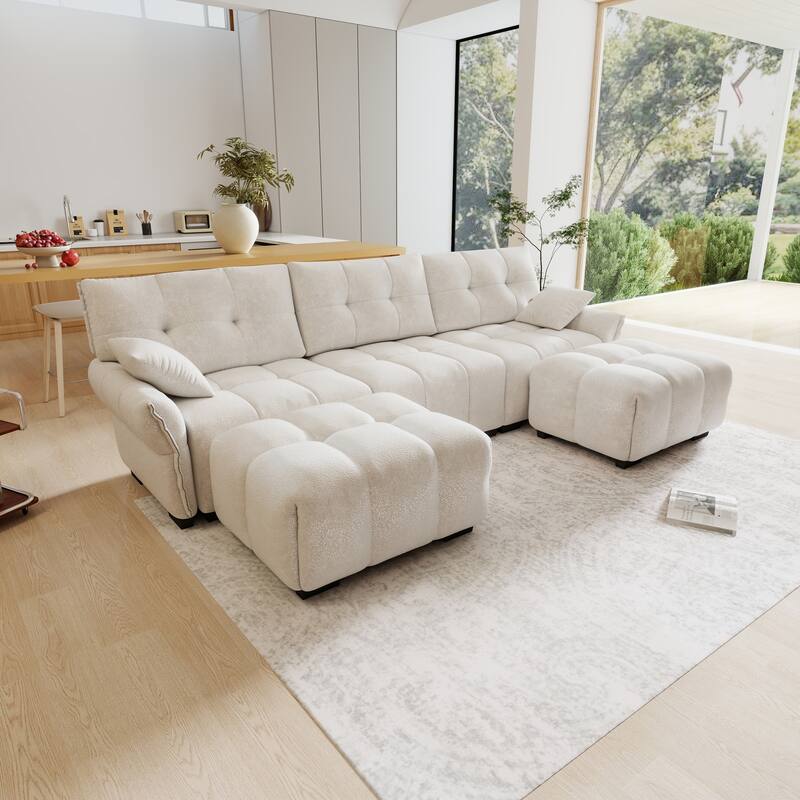 110.2" Chenille U-Shaped Sofa 5 Seater Upholstered Couch with 2 Ottomans for Living Room