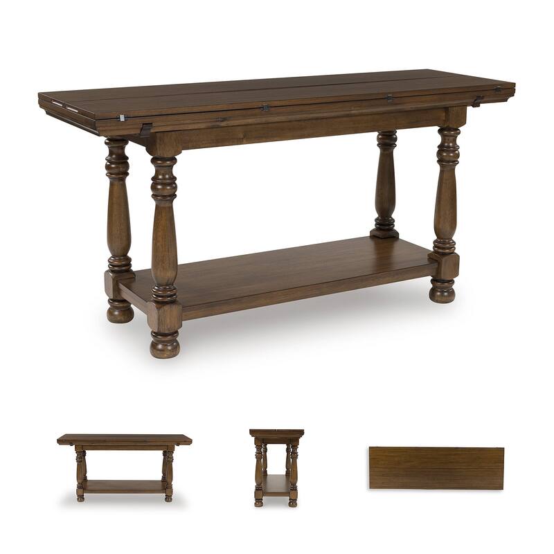 Signature Design by Ashley Sturlayne Brown Flip Top Sofa Table - 60" W x 19" D x 30" H