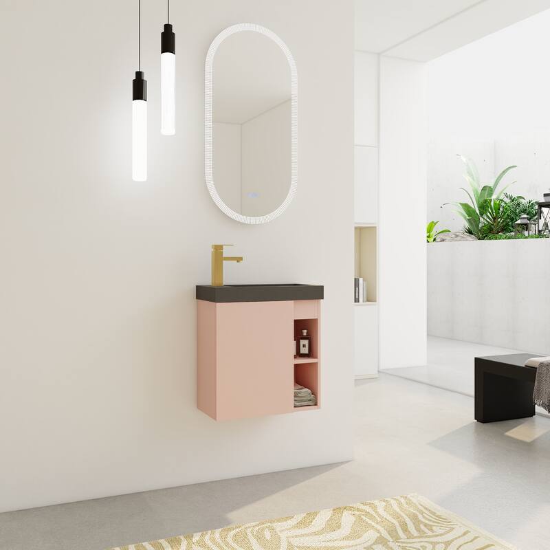 20" Floating Bathroom Vanity with Soft-Close Door and Resin Sink, Space-Saving Wall-Mounted Design