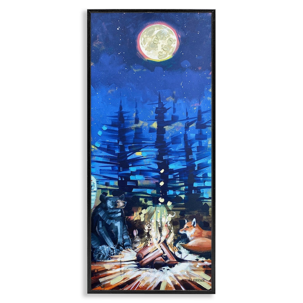 Stupell Wildlife Camper Bear Fox Sitting Nighttime Bonfire Framed Wall Art - Multi-Color