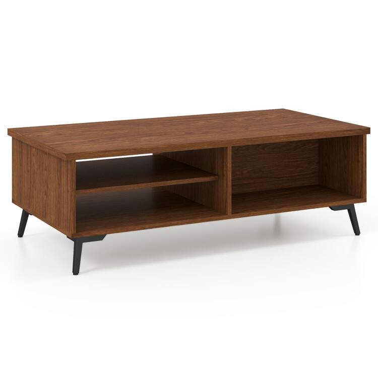 Engineered Wood Metal Coffee Table 2 Shelves 2 Compartments - 47" x 23.5" x 16" - Walnut