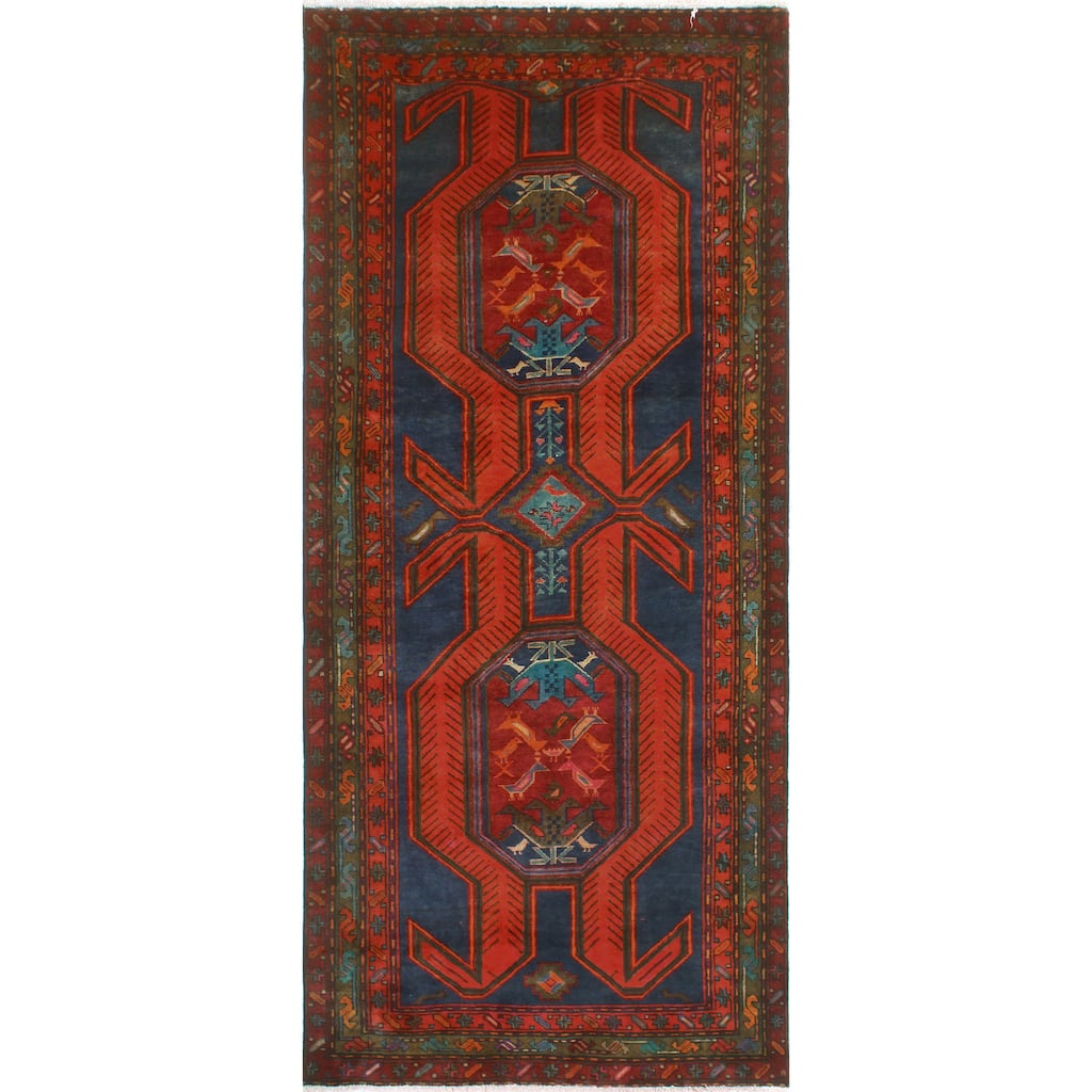 Fine Vintage Distressed Gloria Navy/Rust Runner - 4'5" x 10'3"