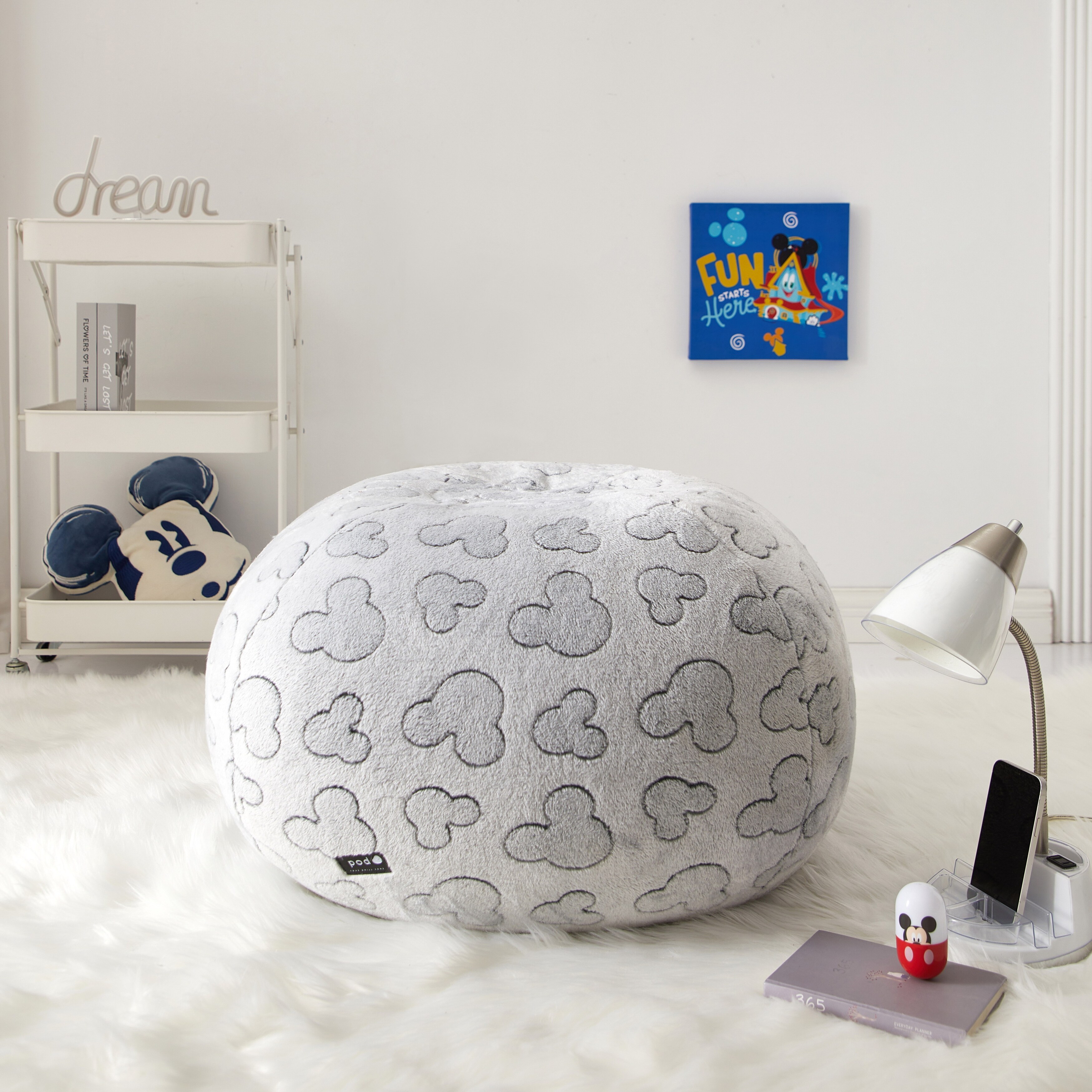 Disney Mickey Mouse Embossed Faux Fur Round Bean Bag Chair