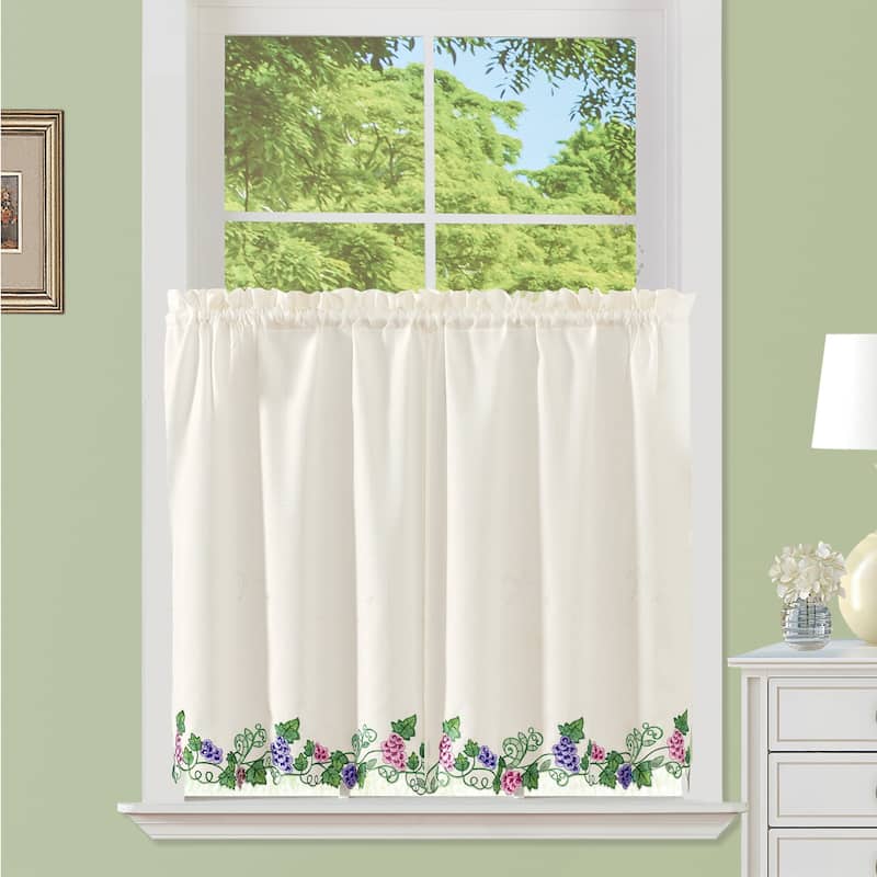 Vineyard Grapes Embroidered Curtains - White - 56" x 36"