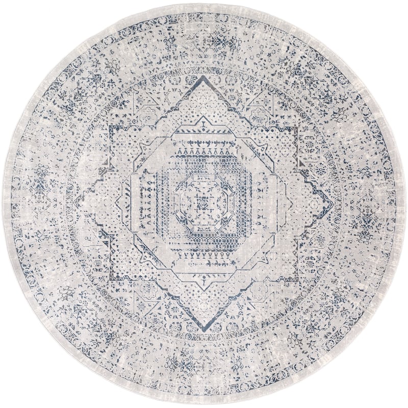 Artistic Weavers Steere Distressed Medallion Area Rug - 7'10" Round - Blue/Grey