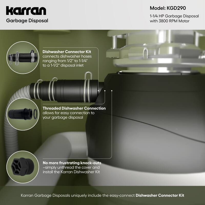 Karran USA KGD290 1-1/4 HP Continuous Garbage Disposal
