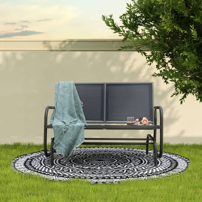 Outdoor Love-Seat Rocking Bench, Patio Glider, Textilene Fabric