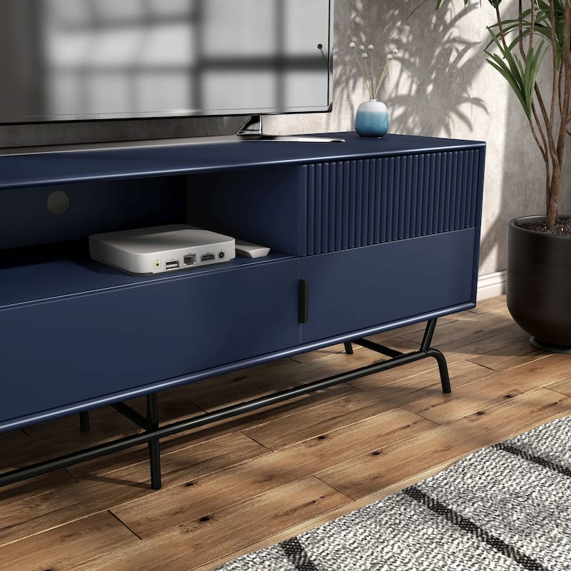 DH BASIC Modern 60-inch 3-Drawer Media Cabinet TV Stand with Cable Hole by Denhour