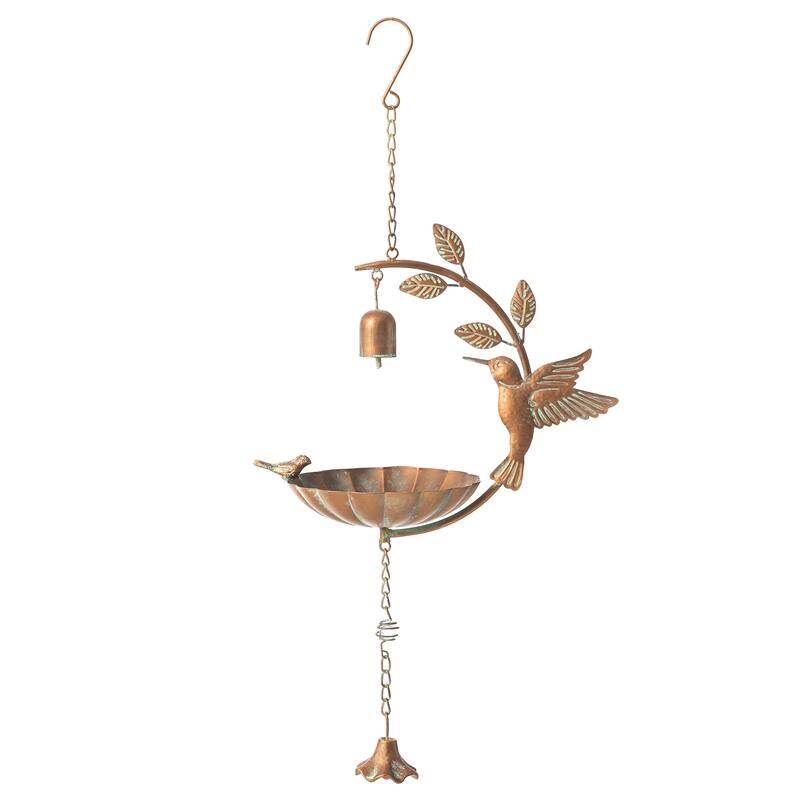 Glitzhome 25"H Faux Copper Patina Finish Hummingbird Birdfeeder