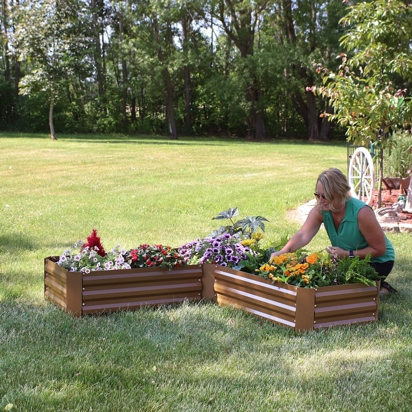 Sunnydaze L-Shaped Galvanized Steel Raised Garden Bed - Bed Bath