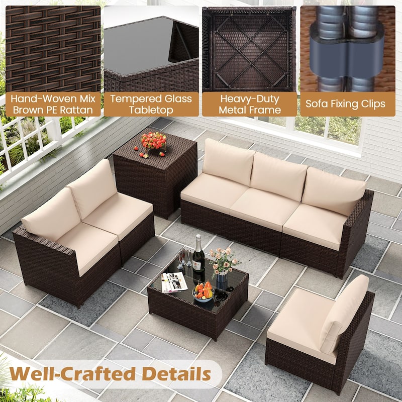 Costway 8 PCS Patio Furniture Set with Storage Box & Tempered Glass - 8 PCS