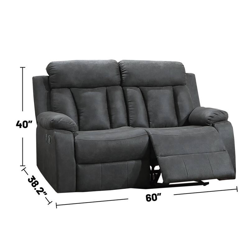Gel Leatherette Manual Motion Reclining Loveseat with USB Port in Charcoal