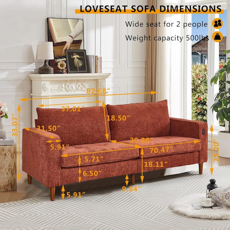 82.68'' Sofa for Living Room, Loveseat Sofa with USB/Type-C Port, Comfy Chenille Love Seat Couch with Removable Cover