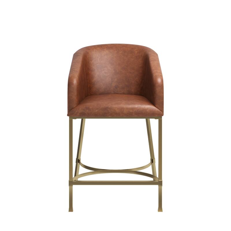 Hampton Modern Bar Stool, Faux Leather and Gold Finish Metal Frame