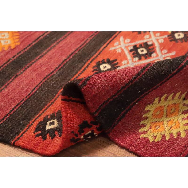 Hand Woven Oriental 100% Wool Carpet Southwestern Tribal Multi-Colored Kilim Area Rug - 9' 11'' X 6' 1''