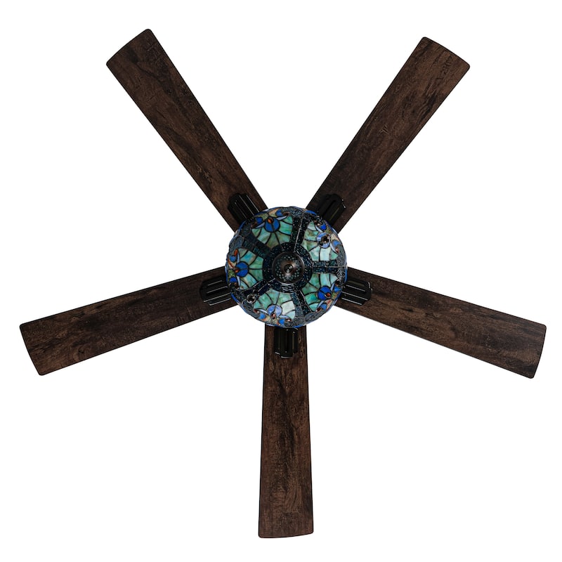 52" W Halston Indoor Tiffany Stained Glass Oil Rubbed Bronze Ceiling Fan with Remote Control