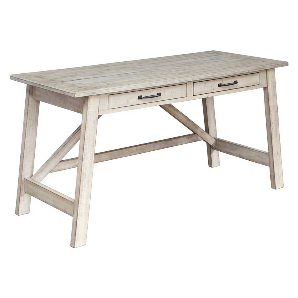Wooden Office Desk with 2 Drawers and Truss Beam Legs, Antique White