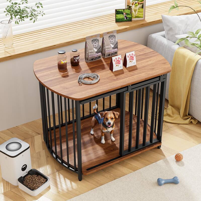 31.5" Furniture Style Dog Crate for Small&Medium Dogs,Wooden Cage Indoor Kennel Furniture,Dog Crate End Table with Double-Doors - Brown