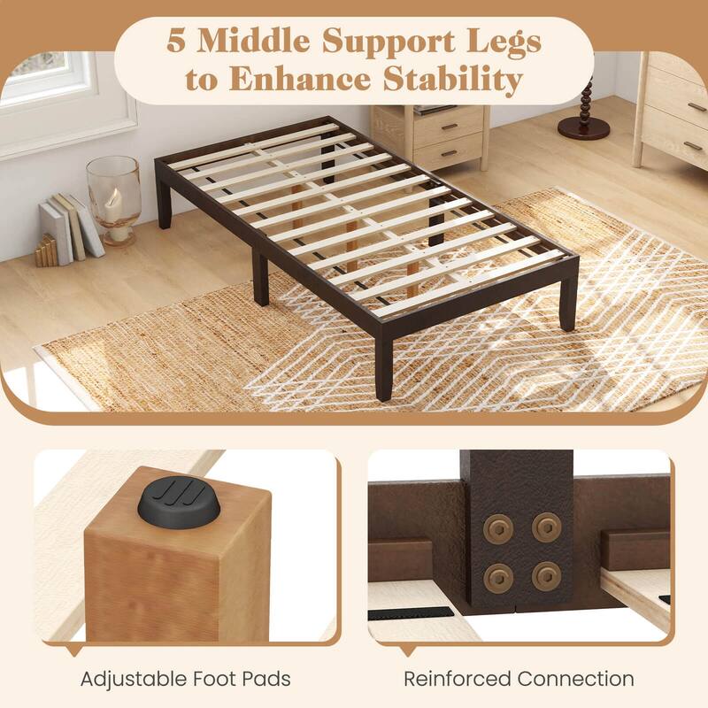 Costway Twin/Full/Queen Size Wooden Platform Bed Frame 14" with Rubber