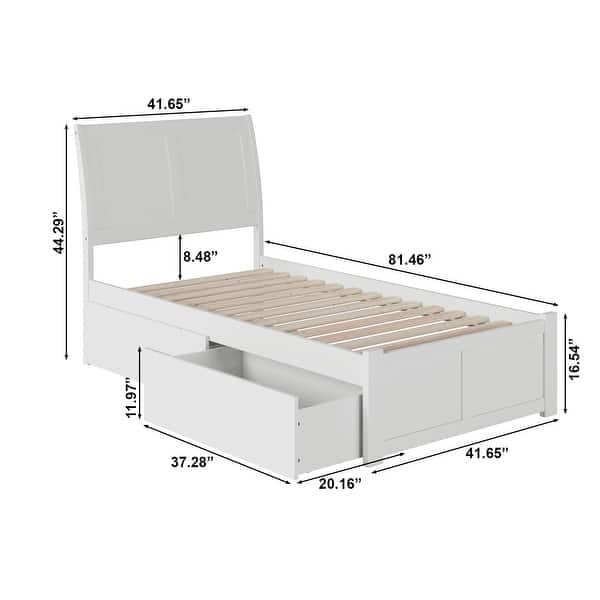 Portland Twin Platform Bed with Footboard & 2 Storage Drawers in White