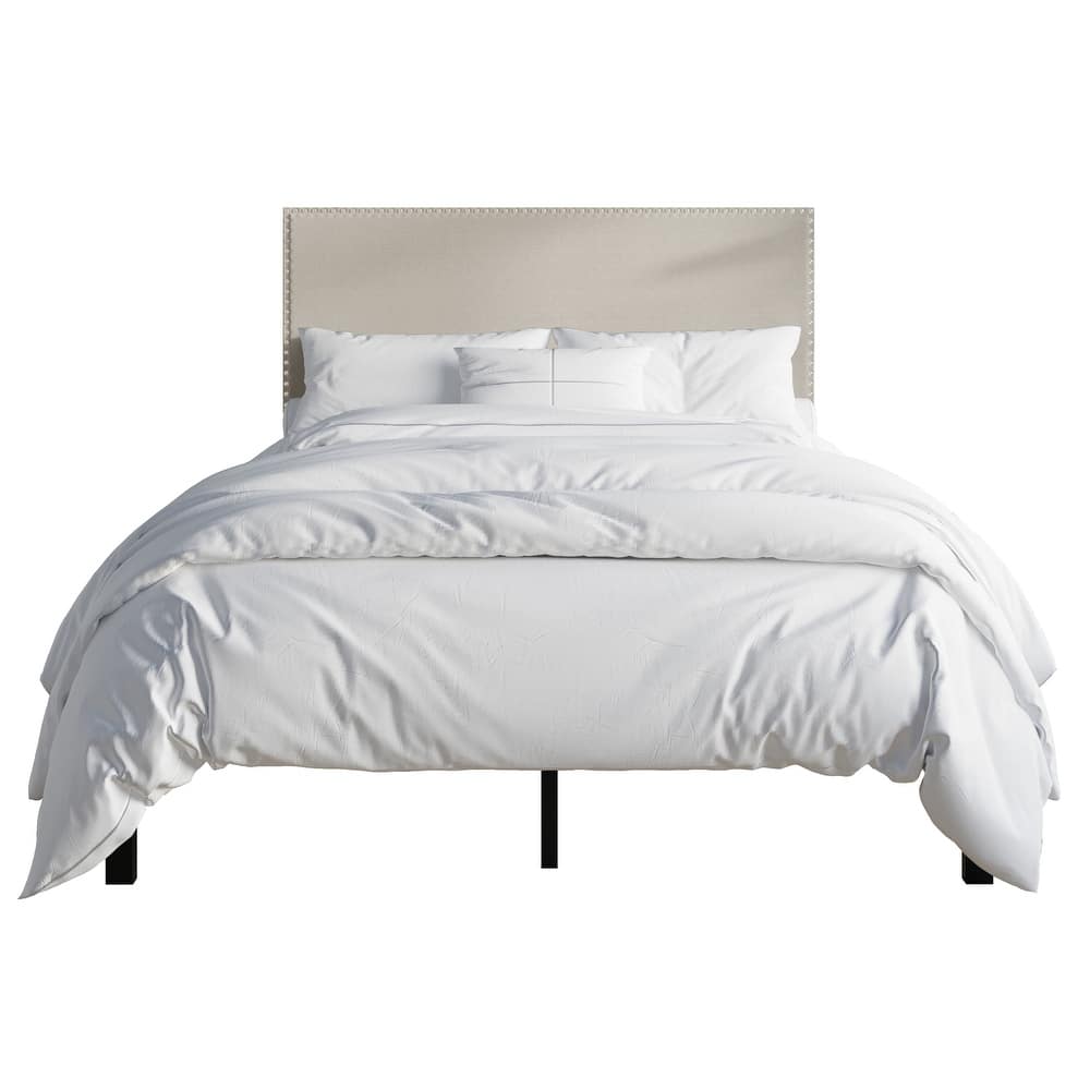 CraftPorch Modern Linen Silver Finish Nailhead Upholstered Bed