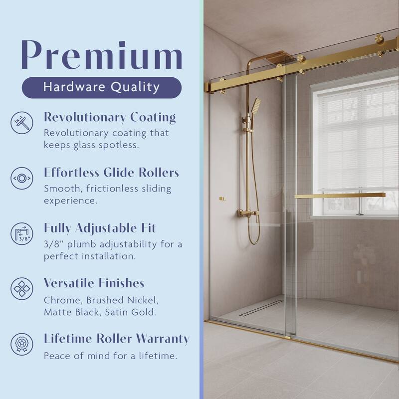 VS Series 62" - 66" W X 78" H Soft Closing Frameless Double Sliding Shower Doors With 3/8" Clear Tempered Glass