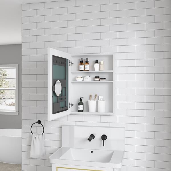 Tileon 30 in. W x 26 in. H Black Metal Framed Rectangular Wall Mount/Recessed Bathroom Medicine Cabinet with Mirror