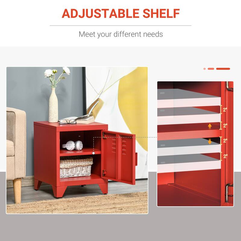 Steel End Table with Adjustable Shelf and Magnetic Door Storage