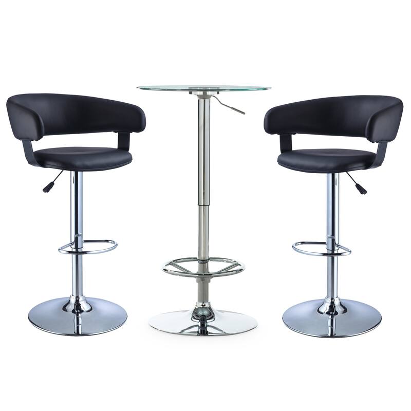 Roxie 3-piece Dining Pub Set with Height Adjustable Stools - Black
