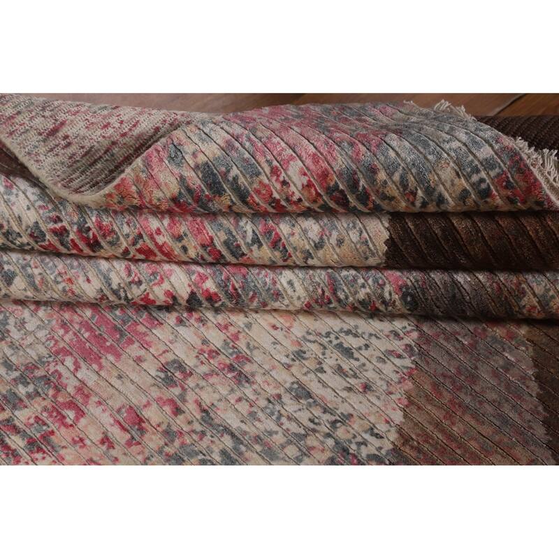 Striped Abstract Oriental Area Rug Handmade Wool Carpet - 5'8" x 7'10"