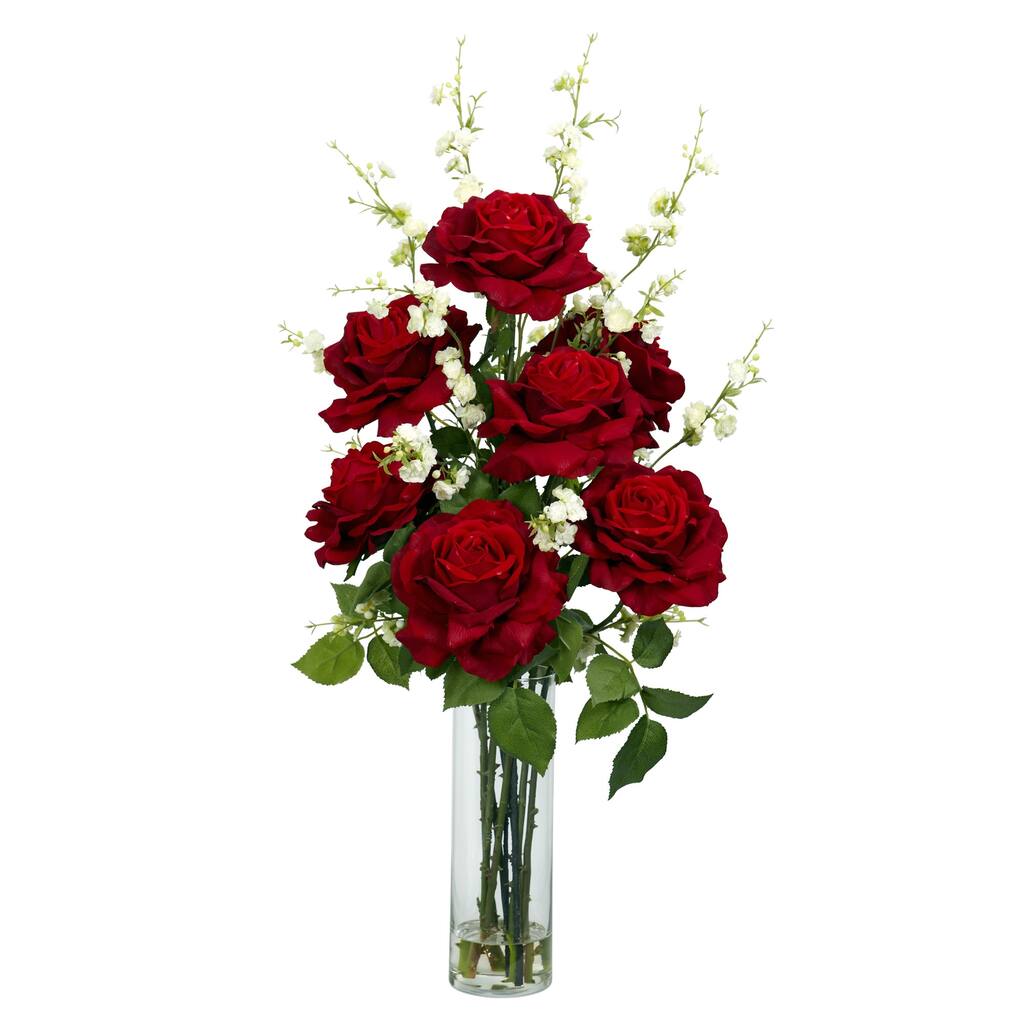 Roses & Cherry Blossoms Silk Flower Arrangement - Multicolor