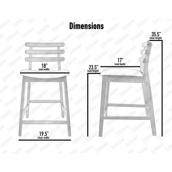 Set of 2 Counter Stools Open Back Medium Dark Wood Cushion Tall Chairs For Restaurant Bar Home