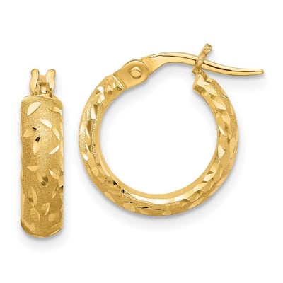 Curata 14k Yellow Gold Satin and Sparkle Cut Hoop Earrings - 18x16mm