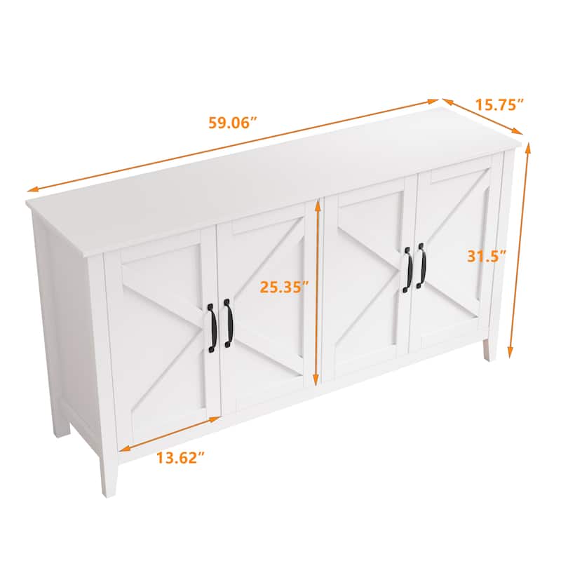 Cabinet with 4 Doors and 4 open shelgves,Freestanding Sideboard Storage Cabinet Entryway Floor Cabinet