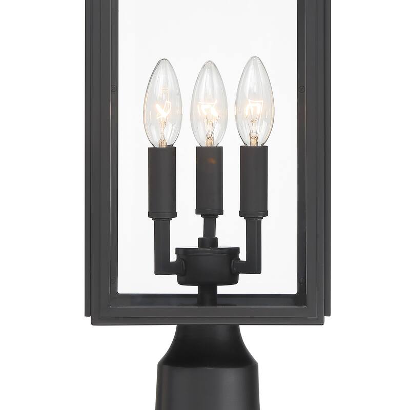 Byron 3 Light Matte Black Outdoor Lantern Post - 7.5"W x 22.25"H