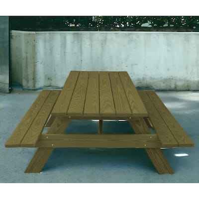 HomeRoots 94" Green Solid Wood Outdoor Picnic Table