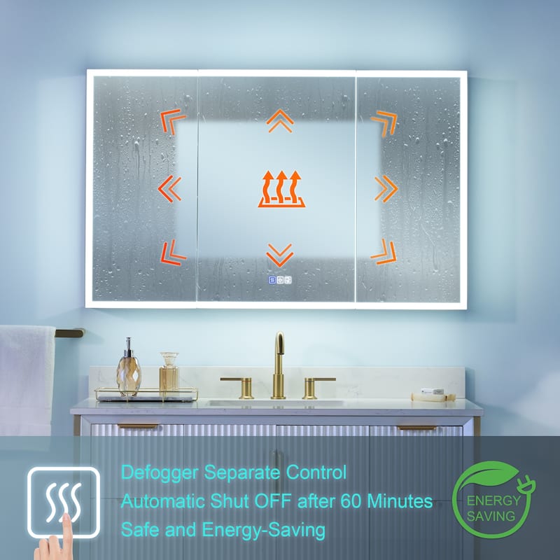 30'' H Recessed or Surface Frameless LED Mirror Cabinet With Defogger, Dimmer, Outlets & USB Ports 