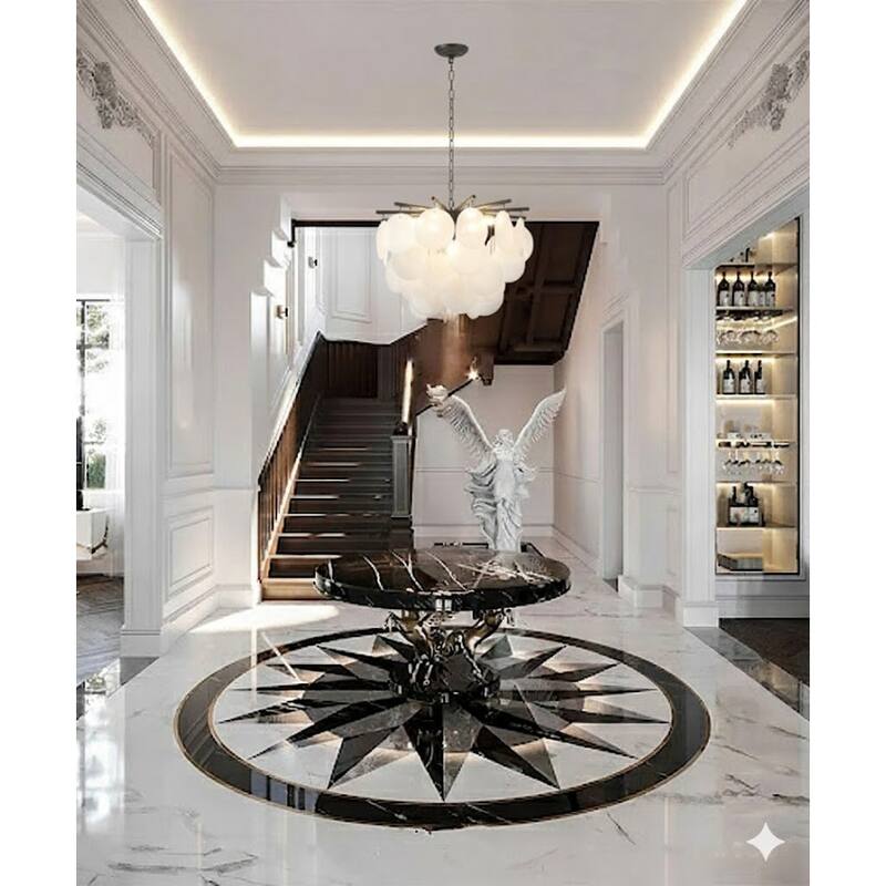 Transitional 7-Light Stain Black Chandelier With Frosted White Glass Petals