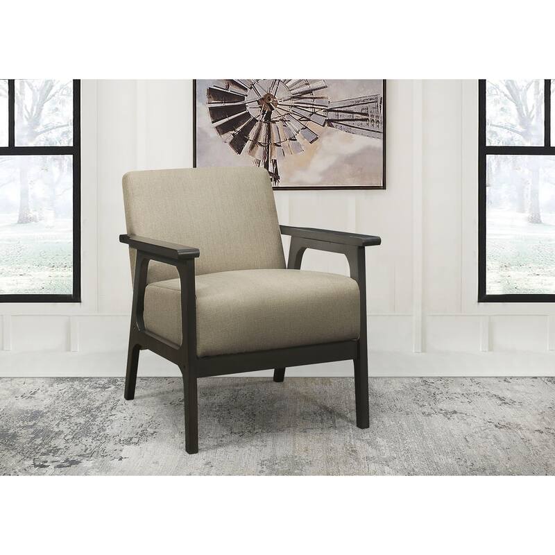 Textured Light Brown Upholstery Accent Chair, Solid Rubberwood Frame