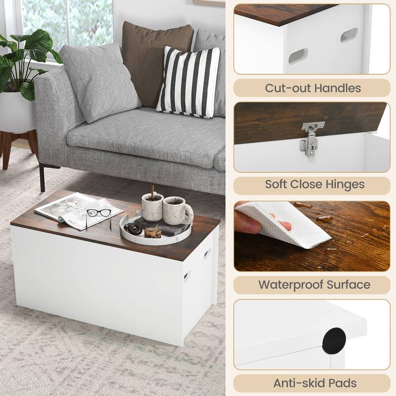 Gymax Flip-top Storage Chest Lift Top Storage Bench Wooden Deck Box - See details
