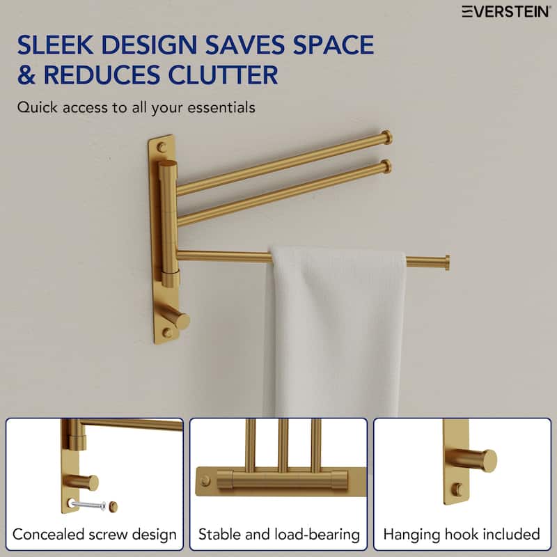 4-Arm Rust-Proof Swivel Towel Rack, 304 Stainless Steel with Hooks