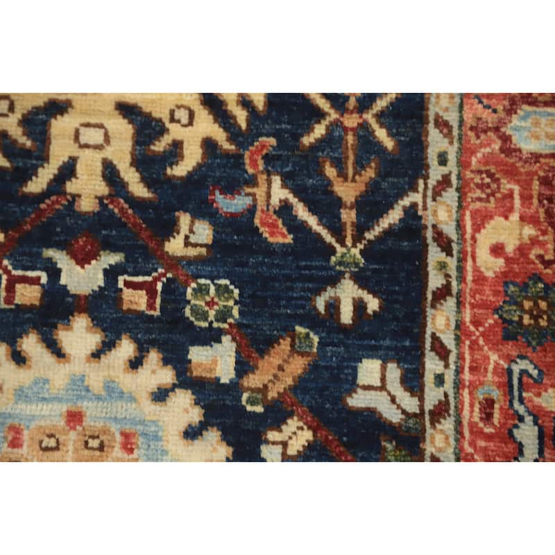 Hand Knotted Oriental 100% Wool Carpet Traditional All-Over Navy Blue & Blues Ziegler Runner Rug - 11' 7'' X 2' 5''