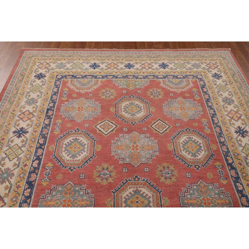 Geometric Kazak Area Rug Handmade Dining Room Wool Carpet - 6'5" x 9'6"