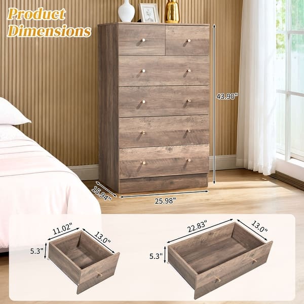 dimension image slide 6 of 11, 6-Drawer Large Dresser For Bedroom And Chest Of Drawers With Sturdy Construction Wood Storage Organizer For Closet