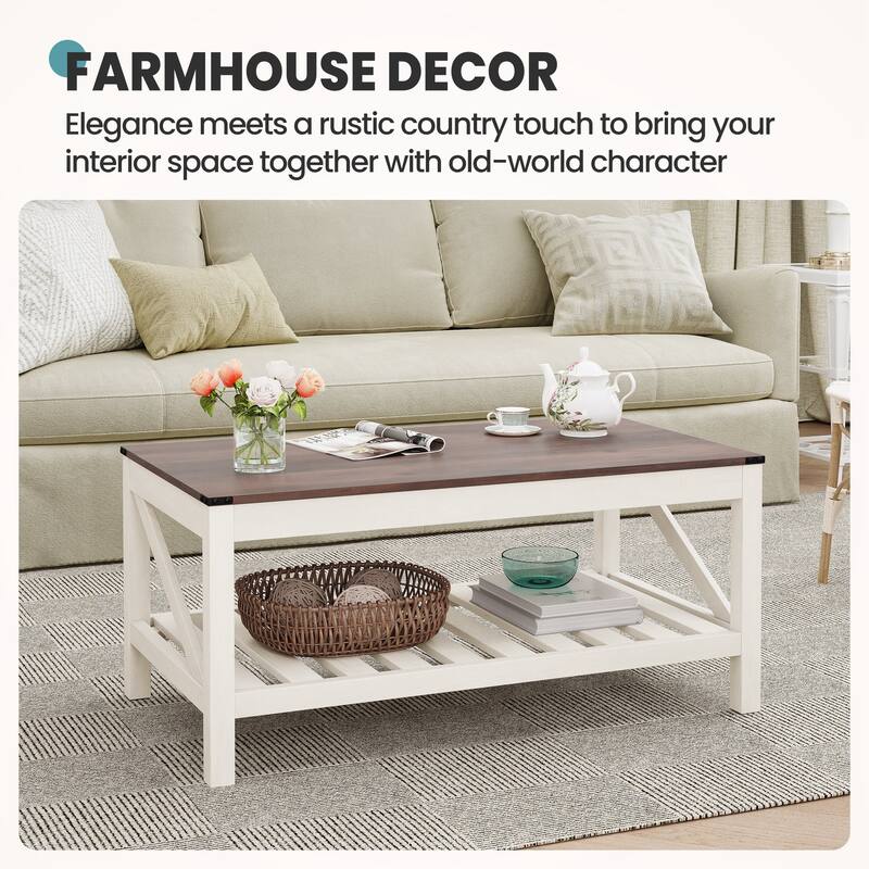 Crestlive Living Room Coffee Table with Storage Shelf, Sofa Center Table - 40.16" W x 22.05" D x 18.11" H